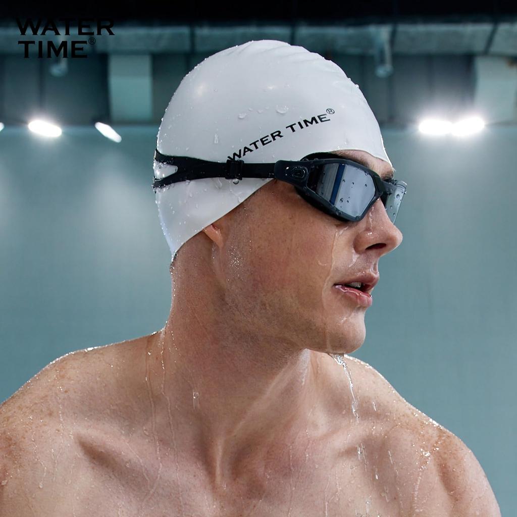 WATERIME Silicone Swimming Cap, Waterproof, Hair-proof, Loose Size for Adults,