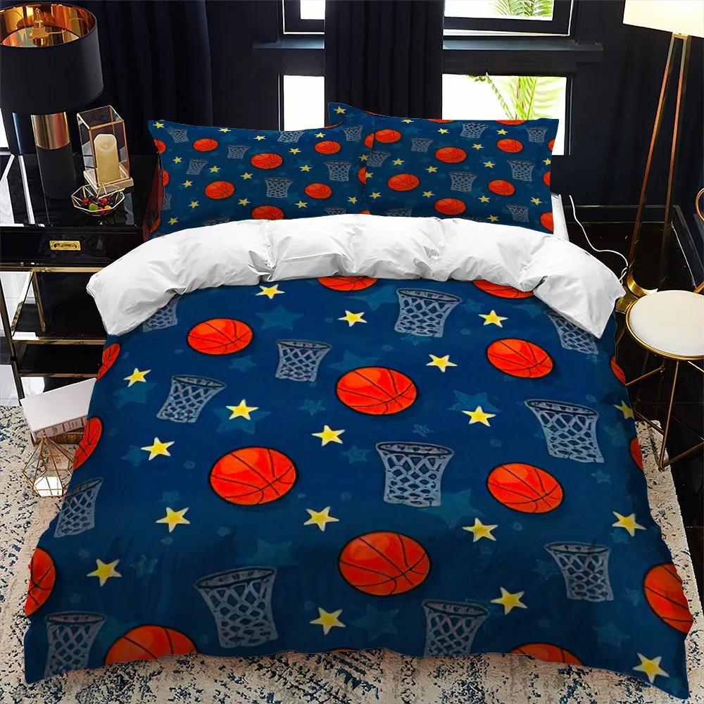 Kids Basketball Duvet Cover Set 3D King Queen Size Cool Sport Theme For Kids Children Teens Ball Gaming Polyester Bedding Set