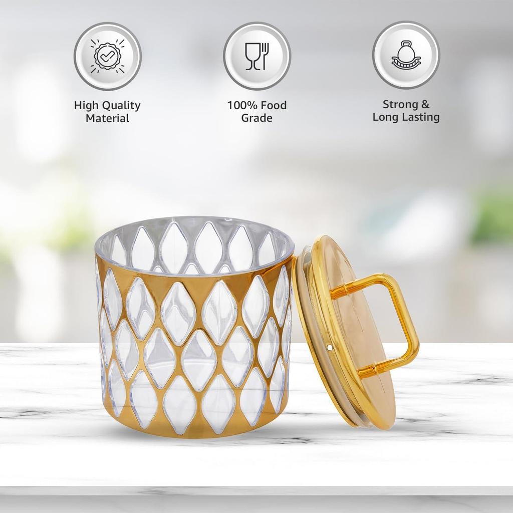 Airtight Dry Fruit Container Set With Tray|Plastic Dry Food Storage|500Ml, Set Of 4 (Golden)