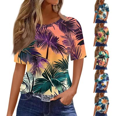 Women's Fashionable Casual Short Sleeve Print Round Neck Pullover Top