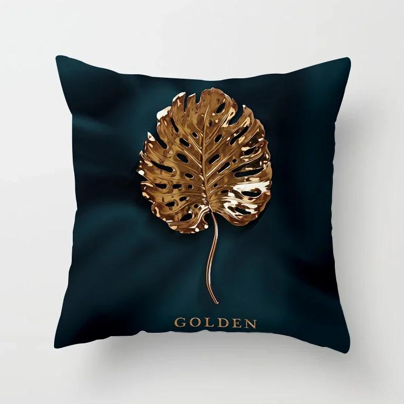 Black Gold Drawing Leaf Elk Tree Bird Butterfly Printed Square Pillowslip Polyester Cushion Cover Pillowcase Living Room Home