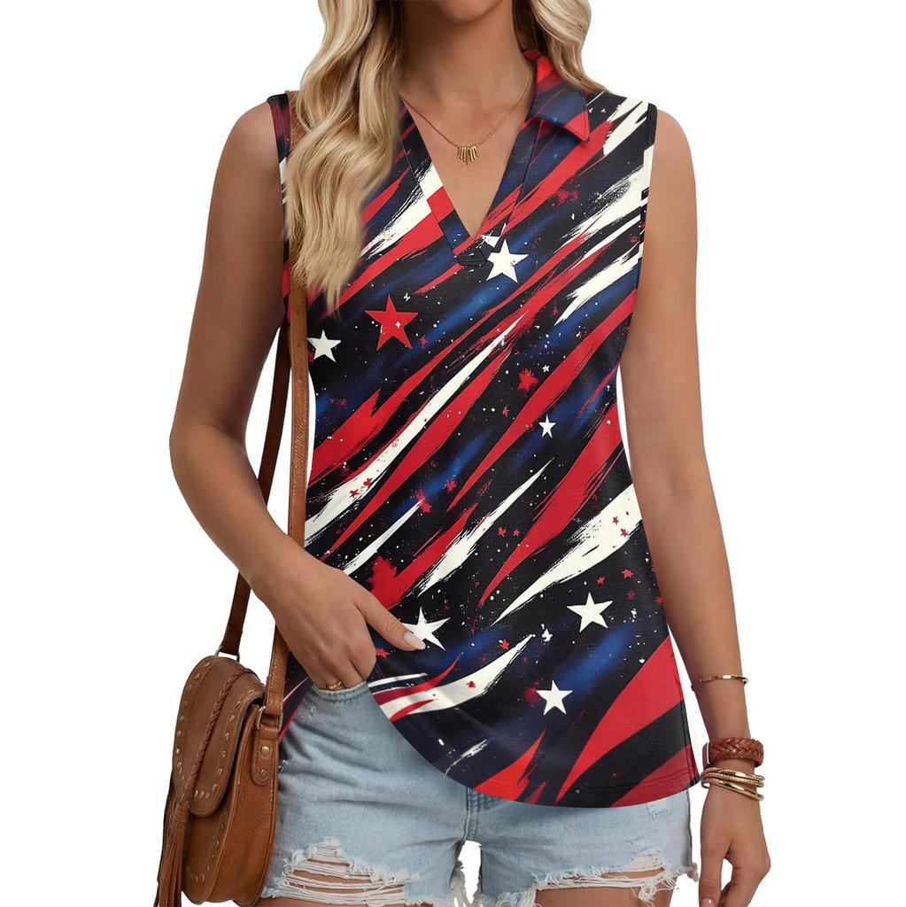 Women's Fashion Casual Lapel Sleeveless Color Shirt Women's V-Neck Up Tops