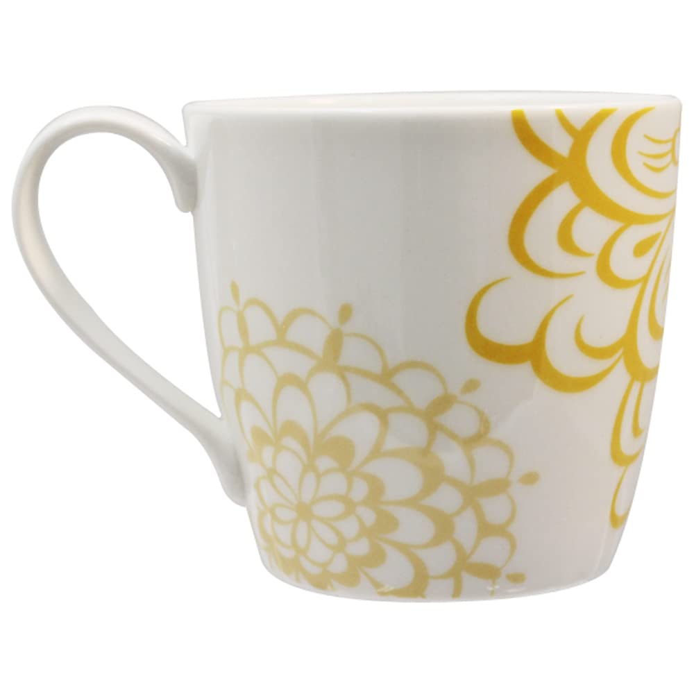 NARUMI Day+ Mug, 340cc, Yellow and White, Floral Print, Cute, Large, Microwave, Oven, and Dishwasher Safe, Gift Boxed, 41282-2889