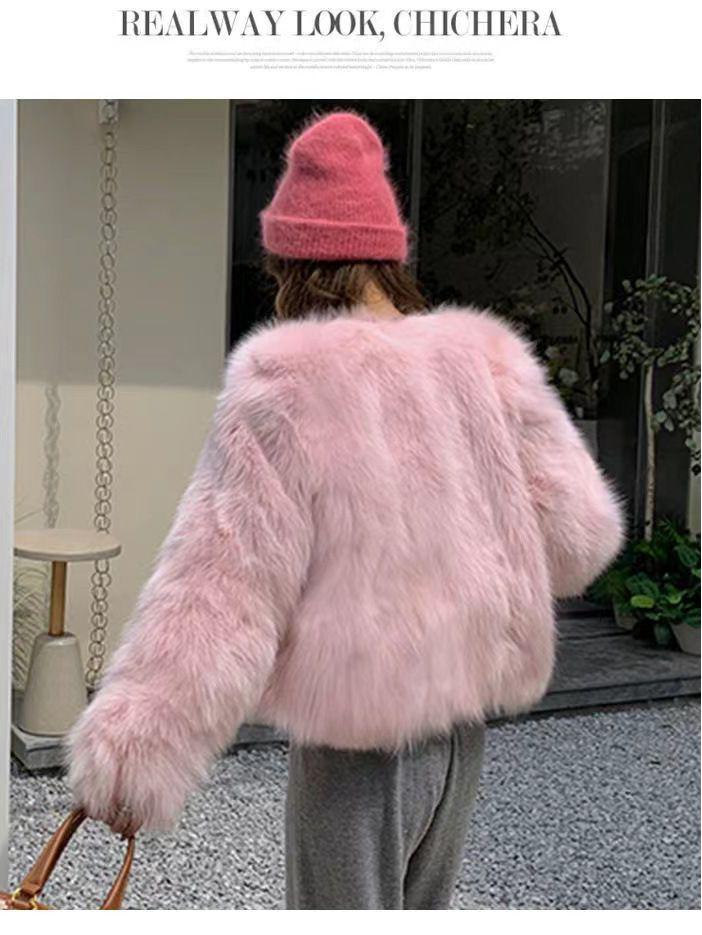 

2024 Женское плюшевое пальто из искусственного лисьего меха высокого класса - Короткое, сексуальное и готовое для инфлюенсера M (97-109 jin)