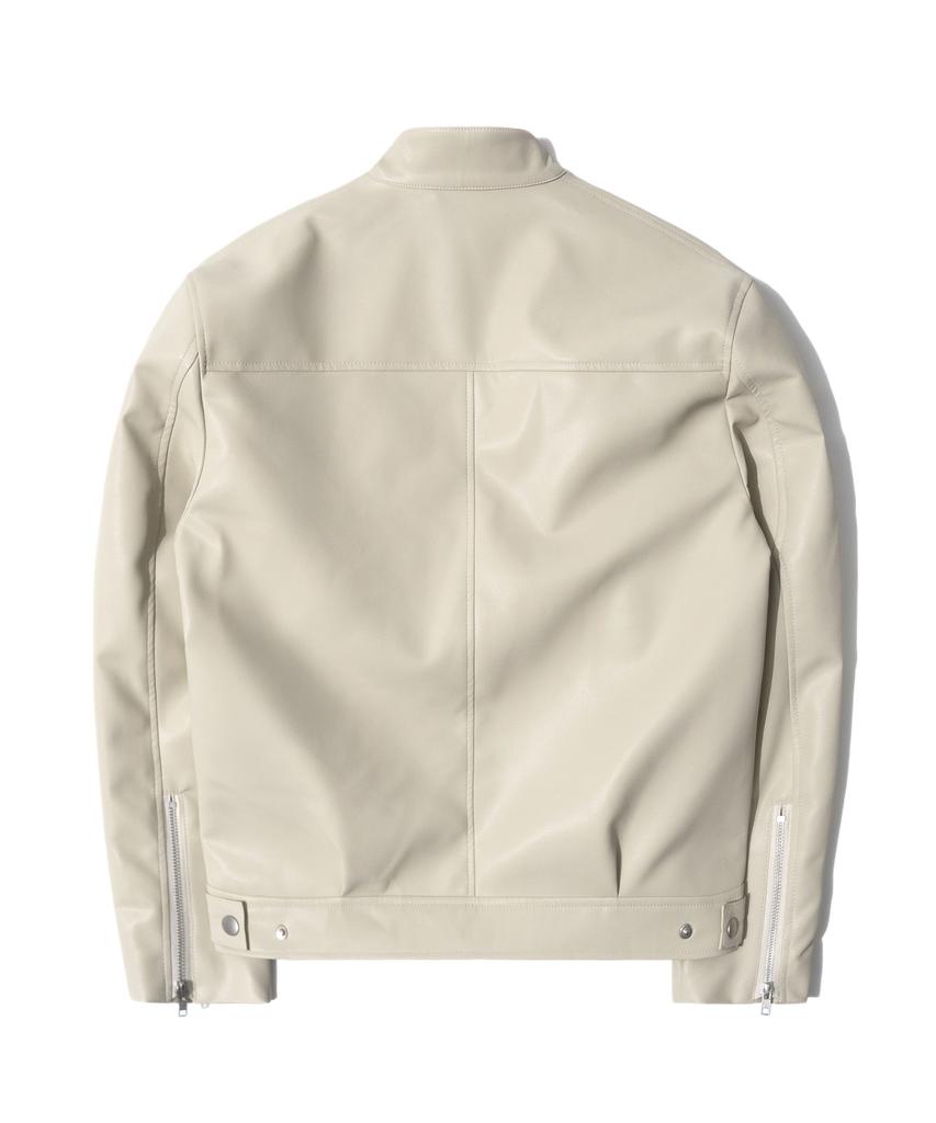 Qt8 Garments Rg Synthetic Leather Moto Jacket (Cream)