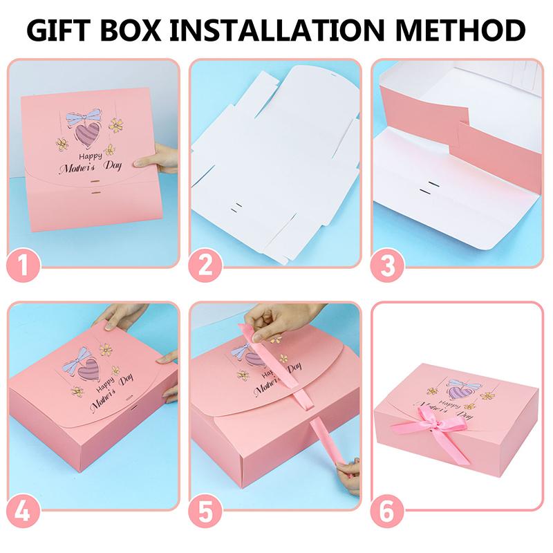 WTEMPO Mother's Day/Mother's Birthday Pink Gift Boxes Daily Presents Universal Packaging Boxes DIY Foldable Paper Boxes with Ribbon Bow