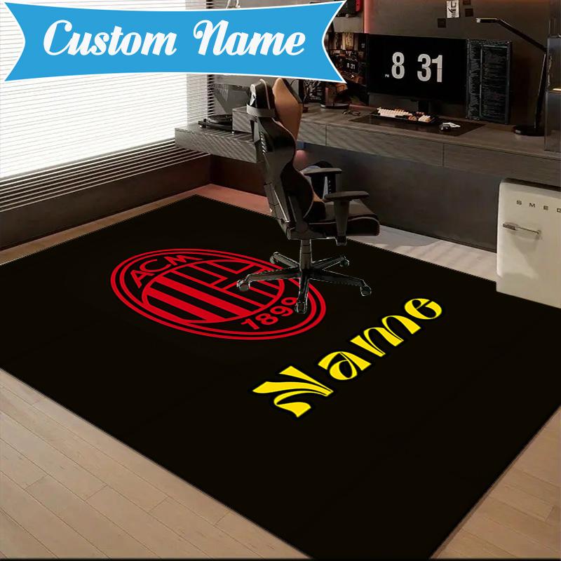 Custom Name Milan Team Crest Rug Game Carpet, Floor Mat for Bedroom Living Room Entryway Rug, Home Decor Idea Gift for Christmas Birthday