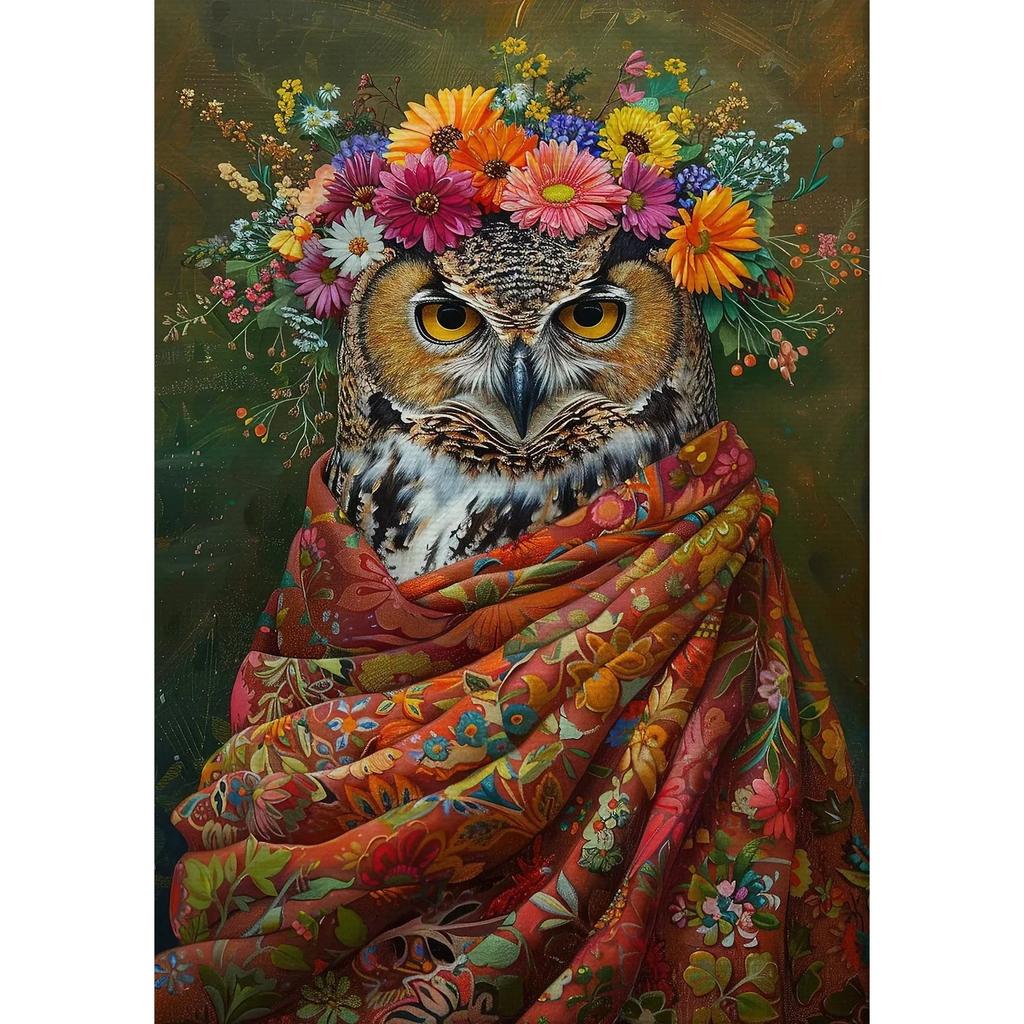 Vintage Maximalist Floral Wild Animal Canvas Painting Lion Owl Peacock Wolf Flower Poster Print Wall Art Picture Home Decor