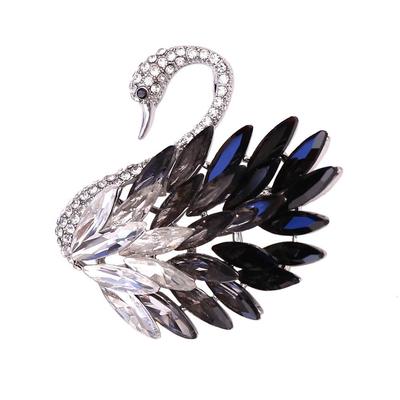 Crystal Swan Brooch: Gradient Rhinestone Corsage for Women's Coats