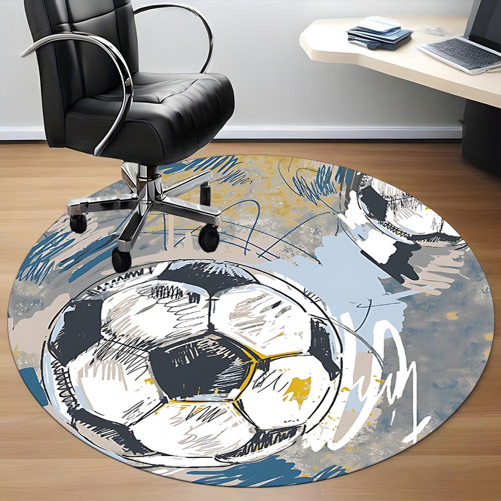 1pc Soccer Ball Office Round Area Rug,  Mat Suitable ForOffice, Under Office Chairs Bedroom Living Room Home Decor, Room Deco
