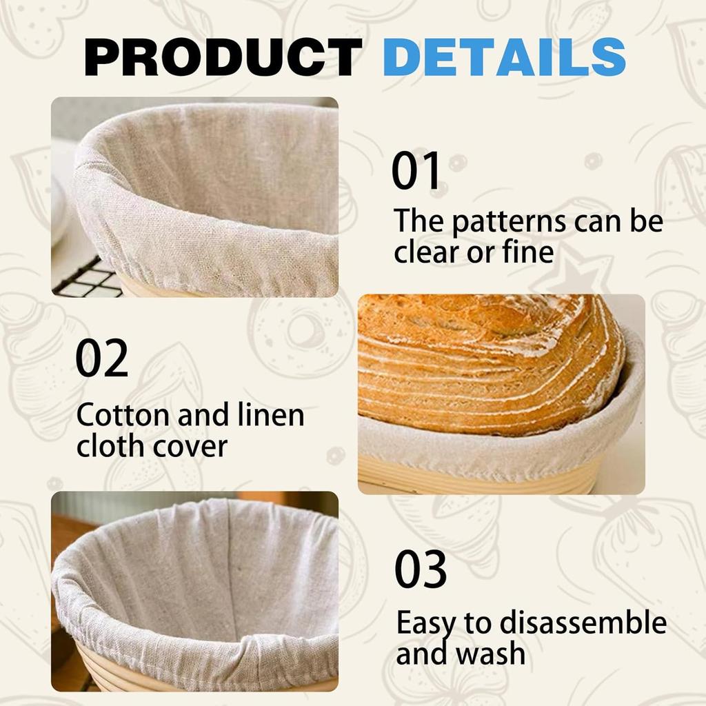 4 Pack Bread Proofing Basket Liner, 2 Pack 10 Inch Round Banneton Basket Cloth Cover & 2 Jar Covers, Natural Cotton Sourdough Proofing Liners for
