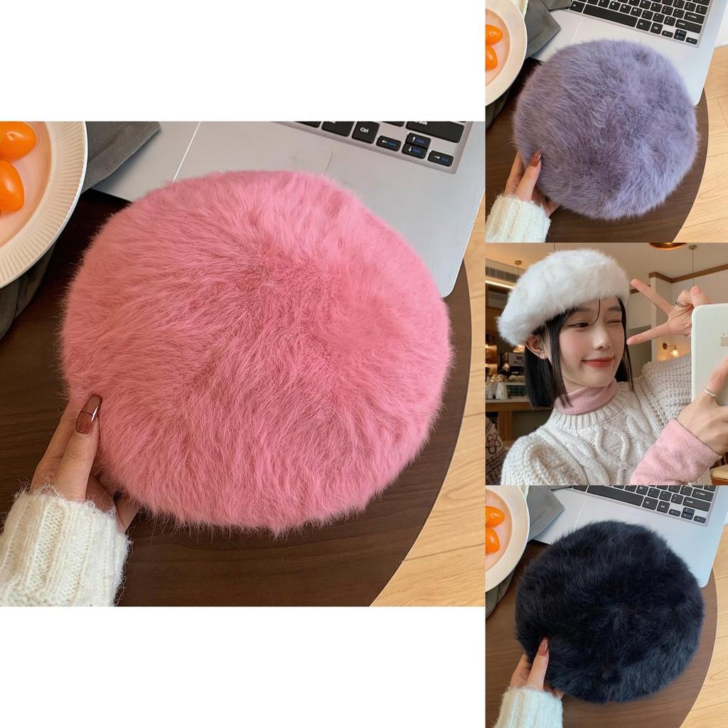 Chic Brown Rabbit Fur Beret For Women Trendy And Cozy Winter Artist Cap