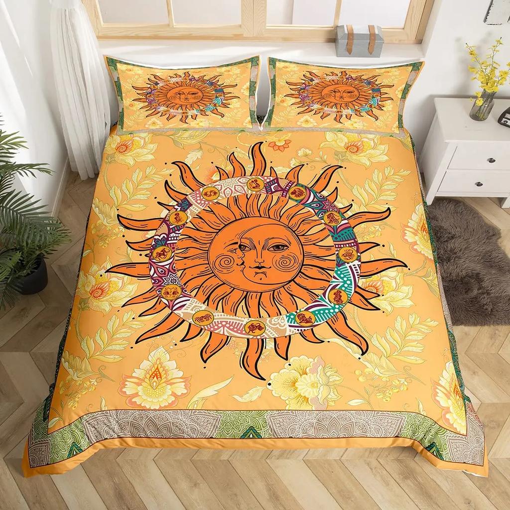 Sun And Moon Duvet Cover Set King Size Purple Liac Dream Catcher Star Bedding Set For Kids Children 2/3pcs Bohemia Quilt Cover