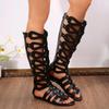 Sexy Damenmode Sandalenstiefel Flache Sohle Reißverschluss Hoher Schaft Lecks Schuhe Damen Neu Kleid Party Römische Persönlichkeit Sandalias De Mujer