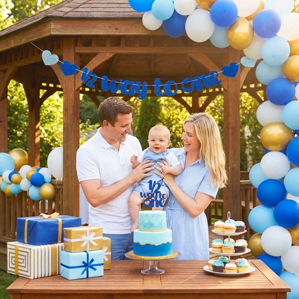 2 Stück Half Way To One 1/2 Geburtstagskuchen-Topper 6 Monate Geburtstag Dekorationen für Babygeburtstag