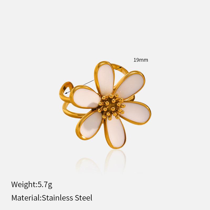 Stainless steel drip flower ring female Korean version fashion sweet temperament live ring diamond