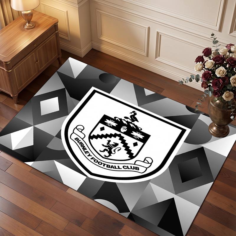 Burnley Football Print Crystal Velvet Rug, Comfortable Water Absorbent Non Slip Indoor Floor Carpet