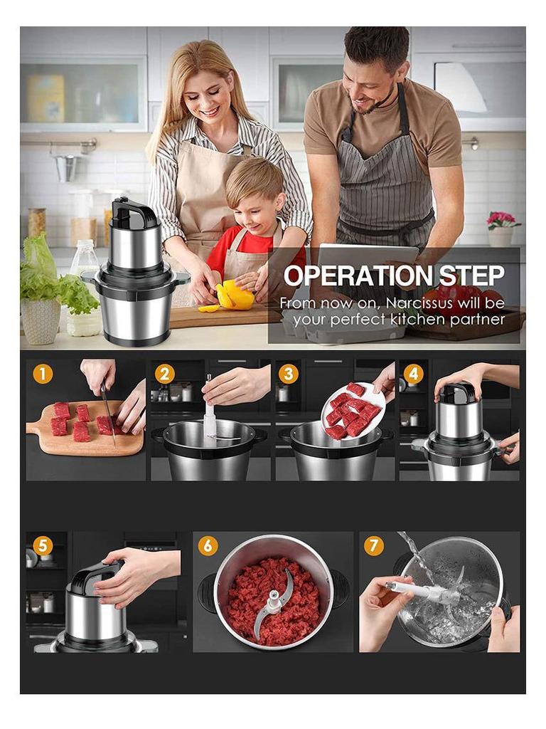 Multifunctional 4L Stainless Steel Meat Grinder and Food Processor (110V/220V)