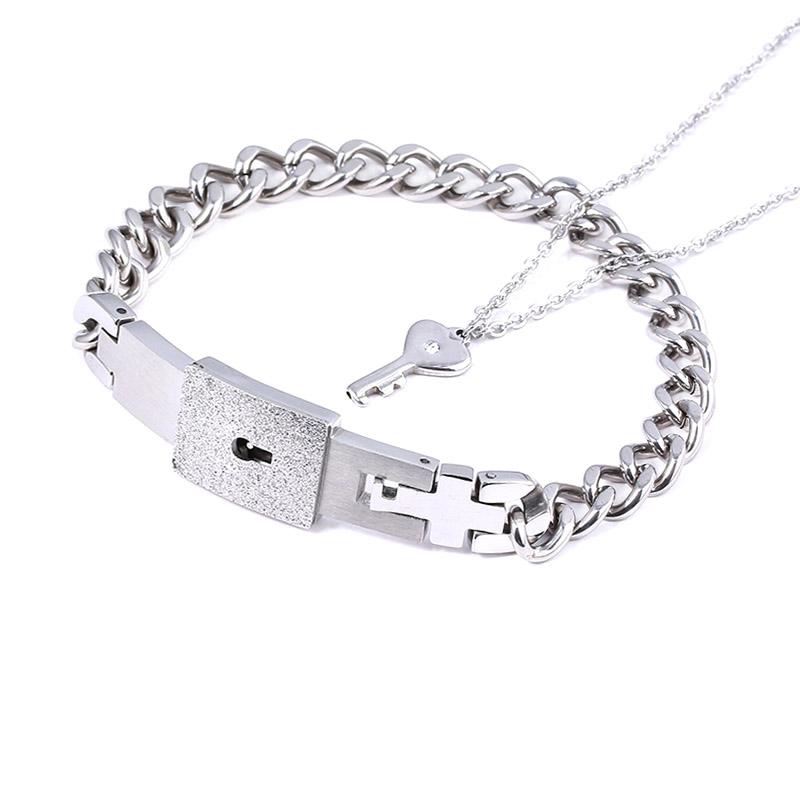 

New Style Couple Concentric Lock Bracelet Key Love Heart-Shaped Set Key Necklace Couple Multi Color Stainless Steel Bracelet