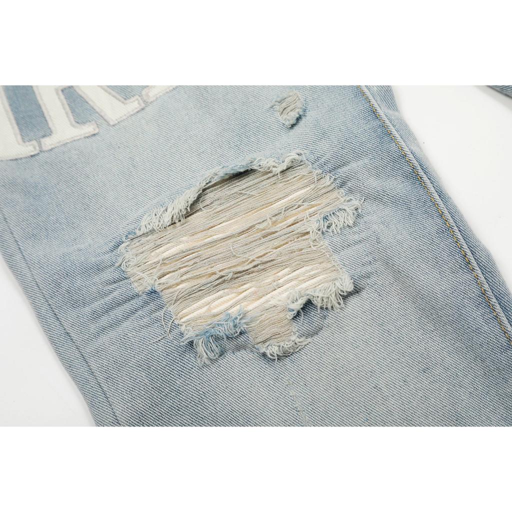 M06 Amiri Men's and Women's American Style Trendy Jeans with Fabric Patches, Holes, Embroidery, Casual and Fashionable High Street Pants