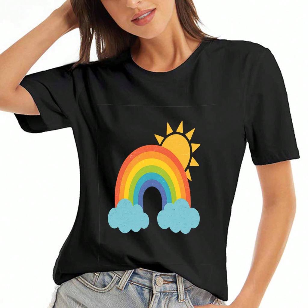 Rainbow Hedgehog Ladies' Cotton T Shirt, Premium Cotton Quality Print, Durable, Casual And Fashionable, Stylish Graphic Tee, Cute Animal Design, Every