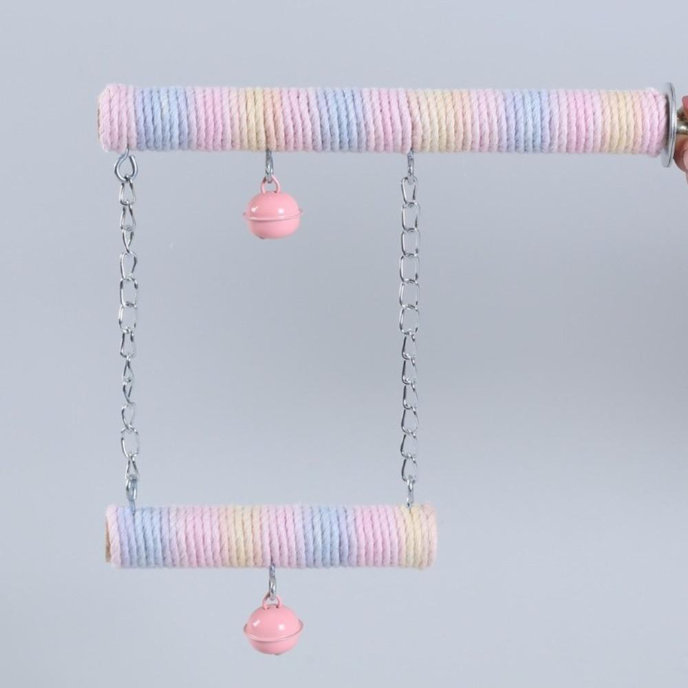 Double Layer Wood Standing Stick Colorful Cotton Rope Bird Cage Swing  Training Perch