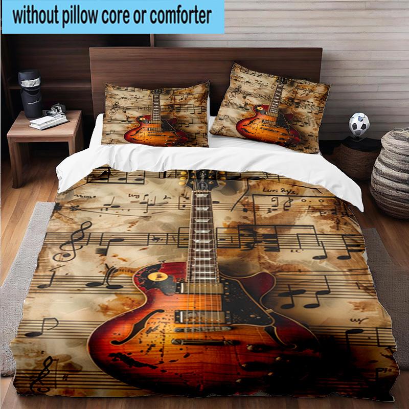 Guitar Notes Harmony 3pcs Bedding,Including 1pc Duvet Cover And 2pcs Pillowcases Perfect for Christmas,Ideal for Bedroom, Dormitory