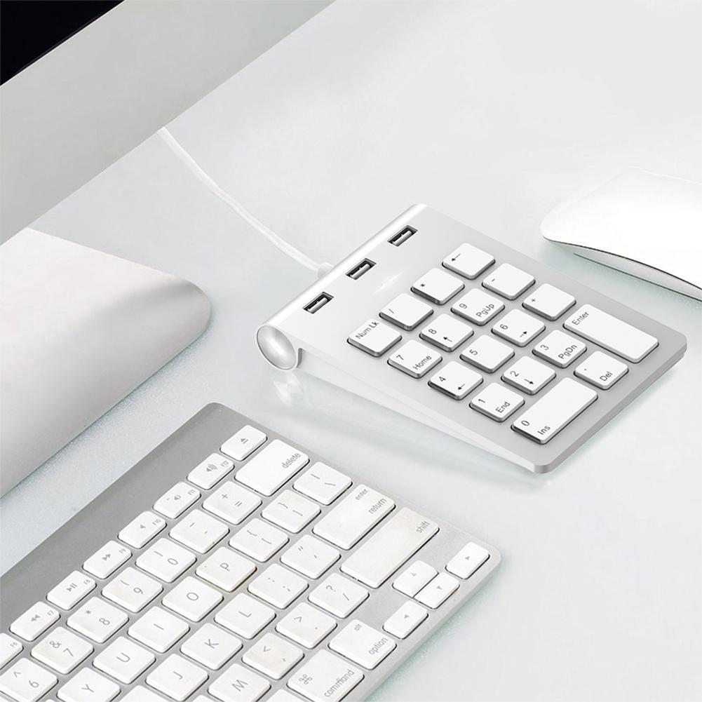 USB & Type C Wired Mini Numeric Keypad with 3 USB2.0 Port Hub 18 Keys Digital Keyboard Numpad for Laptop Computer Desk PC