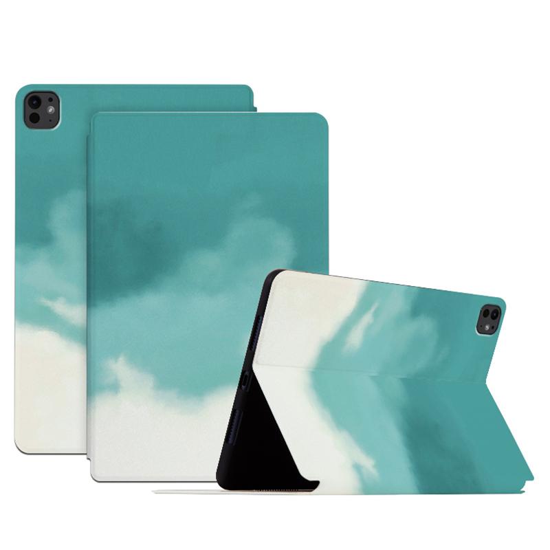 

Для iPad Про 11 (2024) Чехол для планшета из ударопрочной искусственной кожи с акварельным принтом Green