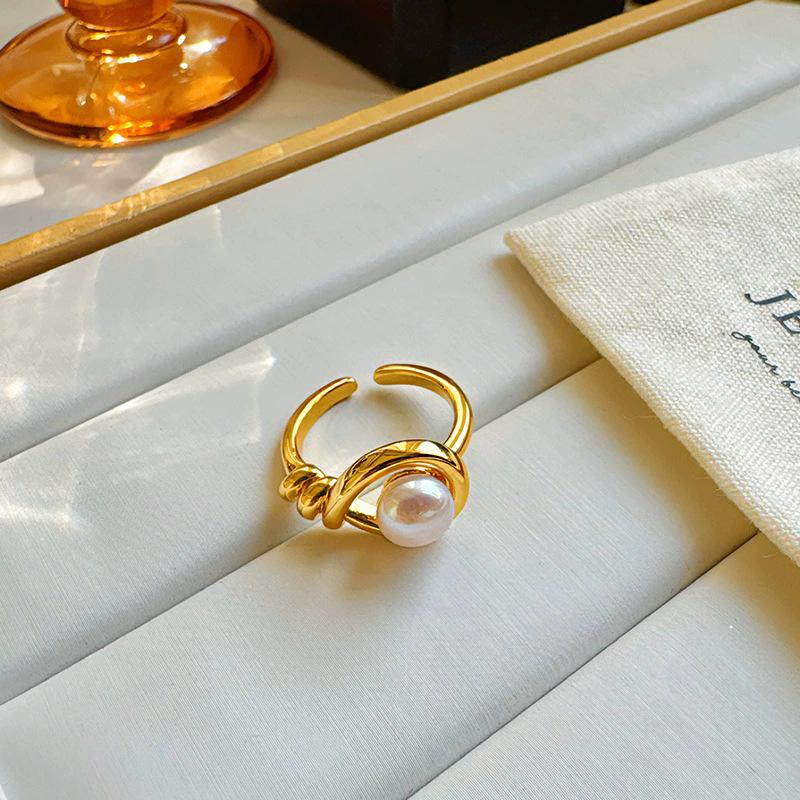 Французское винтажное кольцо с тигровым глазом Maillard, натуральное, S, с жемчугом, открытое, ювелирное изделие adjustable opening