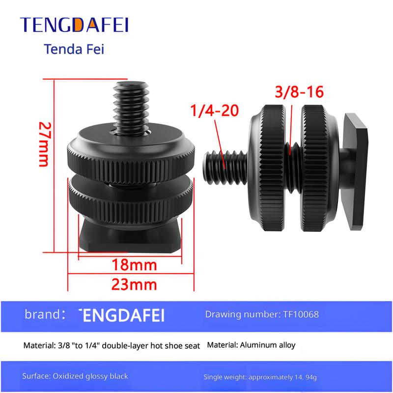 1/4 Camera Hot Shoe Mount with 3/8 Cold Shoe Adapter, 5/8 Adapter Base & Tripod Head Extension Screw for Flash Stand Base
