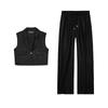 Summer Lapels Vest Style Tops 2373709 Linen Blend Straight-leg High Waist Casual Trousers 9929041