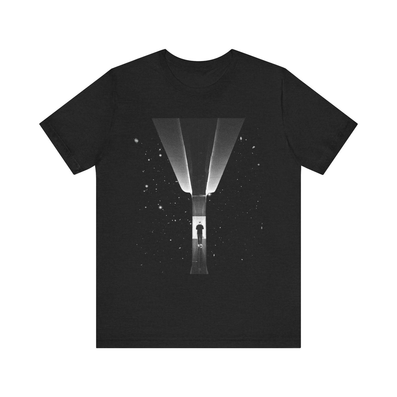 Silhouette in Light Beam T-Shirt | Moody Night Sky Design M