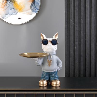 Bandeja de armazenamento de cachorro estátua criativa multifuncional estatueta suporte de escultura animal para varanda