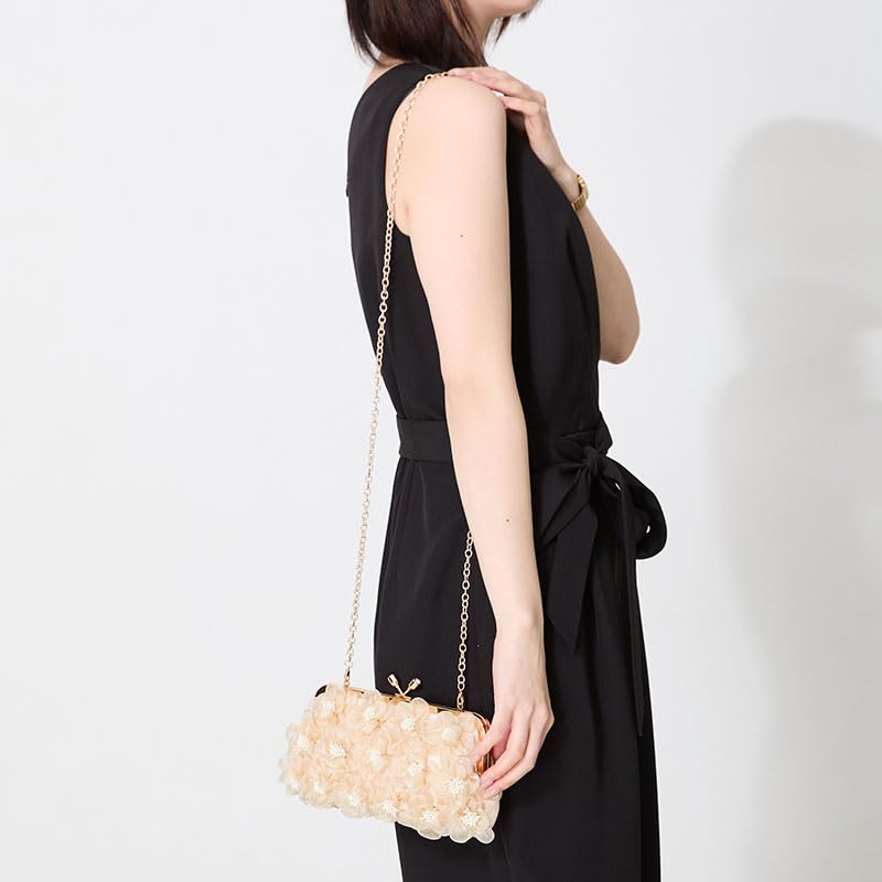 Clutch clasp flower with attached shoulder chain BEIGE [Oriental Traffic] bag, handbag, purse, motif, occasion, strap, strap, women's,