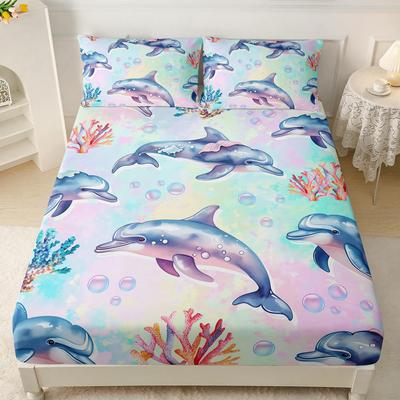 Ocean Animal Dolphin Pattern Mattress Three-Piece Digital Printing Couple Bedspread Bedding Set