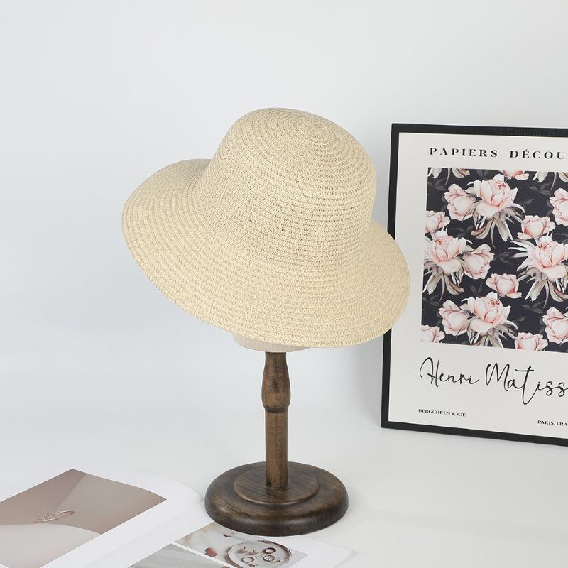 Summer Female Straw Hat Flat Top Hat Seaside Vacation Beach Straw Hat Sunshade Sunscreen DIY Handmade