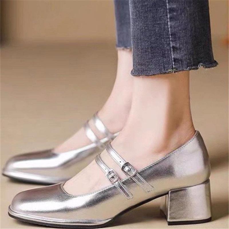 Designer Spring Patent Leather Women Mary Jane Shoes Fashion Shallow Square Toe Pumps Casual Dress Low Heel Shoes