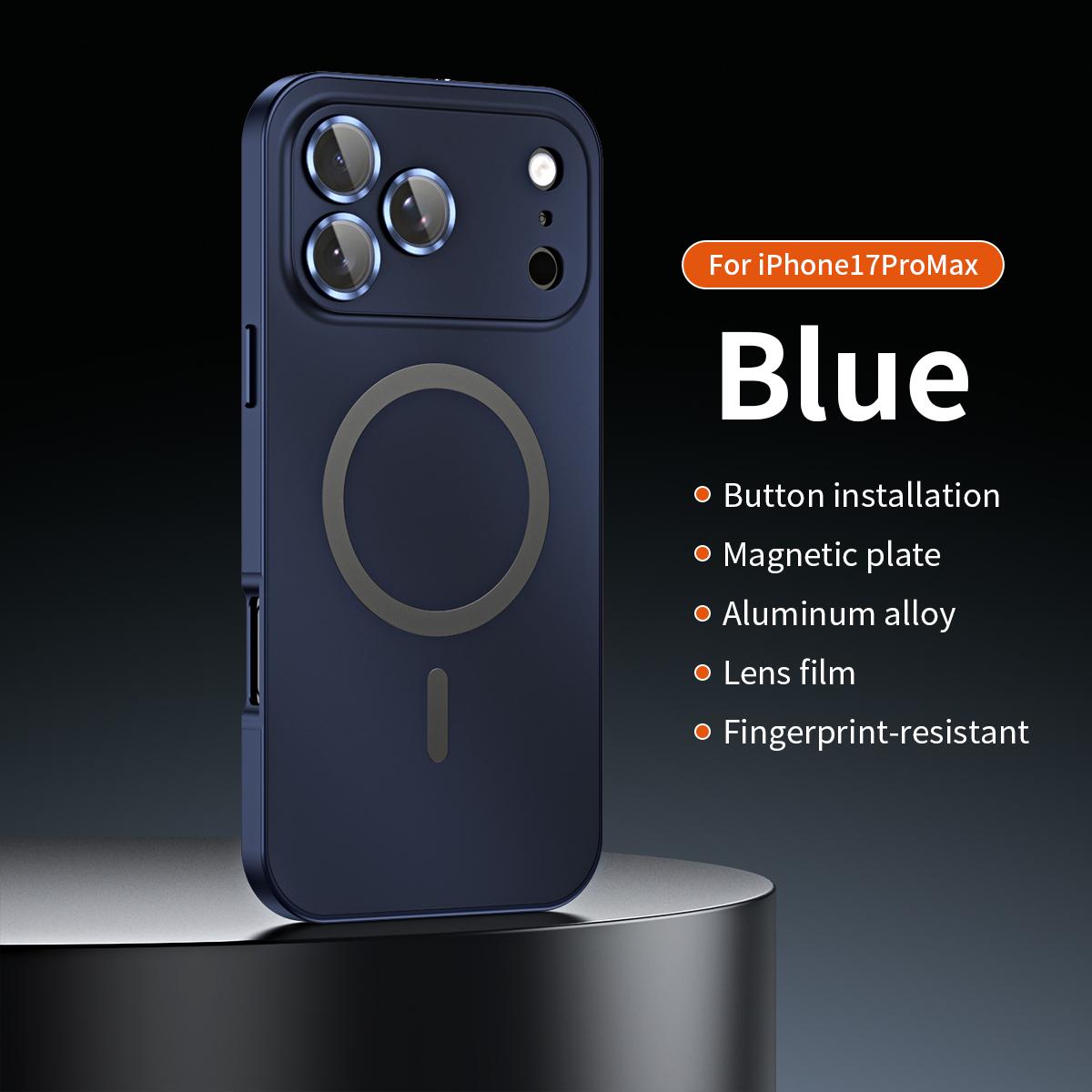 

Металлический Магнитный Матовый Чехол Для iPhon 12 13 14 15 16 17 Pro Max 14Plus Чехол Для Magsafe Защитная Пленка для Объектива Алюминиевая Рамка Беспроводная Зарядка For iPhone 17 Pro синий