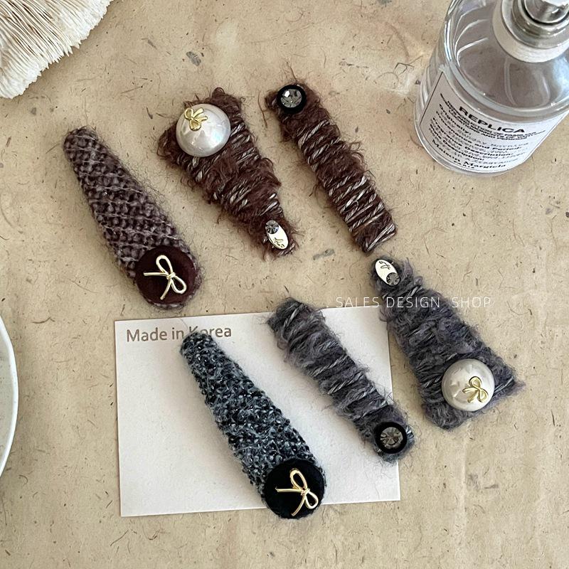 קליפס שיער צמר רטרו פנינים וקשת – קליפס צד BB אופנתי יוקרתי