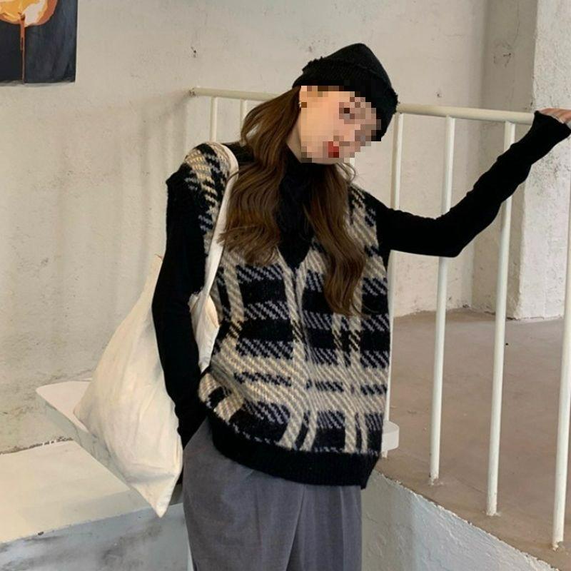 Женский весенне-осенний жилет тренд студенческий стиль жаккардовый свободный воротник универсальный вязаный верхний одежда XS