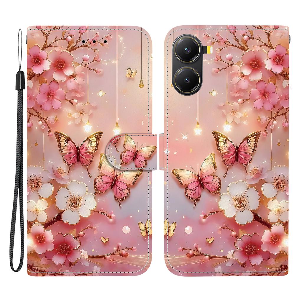 For Xiaomi Redmi Turbo 4 5G/Poco X7 Pro 5G Leather Case Stand Wallet Pattern Printing Phone Cover with Wrist Strap