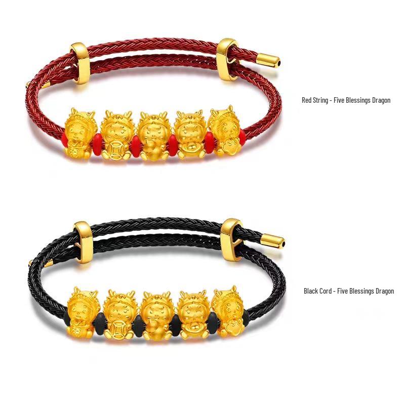 Gold-Plated Zodiac Dragon Red String Bracelet