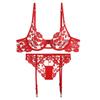European and American Sexy Underwear Ultra-thin Red Lip Embroidery French Underwear Valentine's Day Gift Large Chest Small Large Size Bra Cover