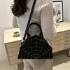 Fashionable Women's Crescent Bag. Spiderweb-patterned Saddle Bag, Perfect for Halloween, Parties, and Daily Commutes.