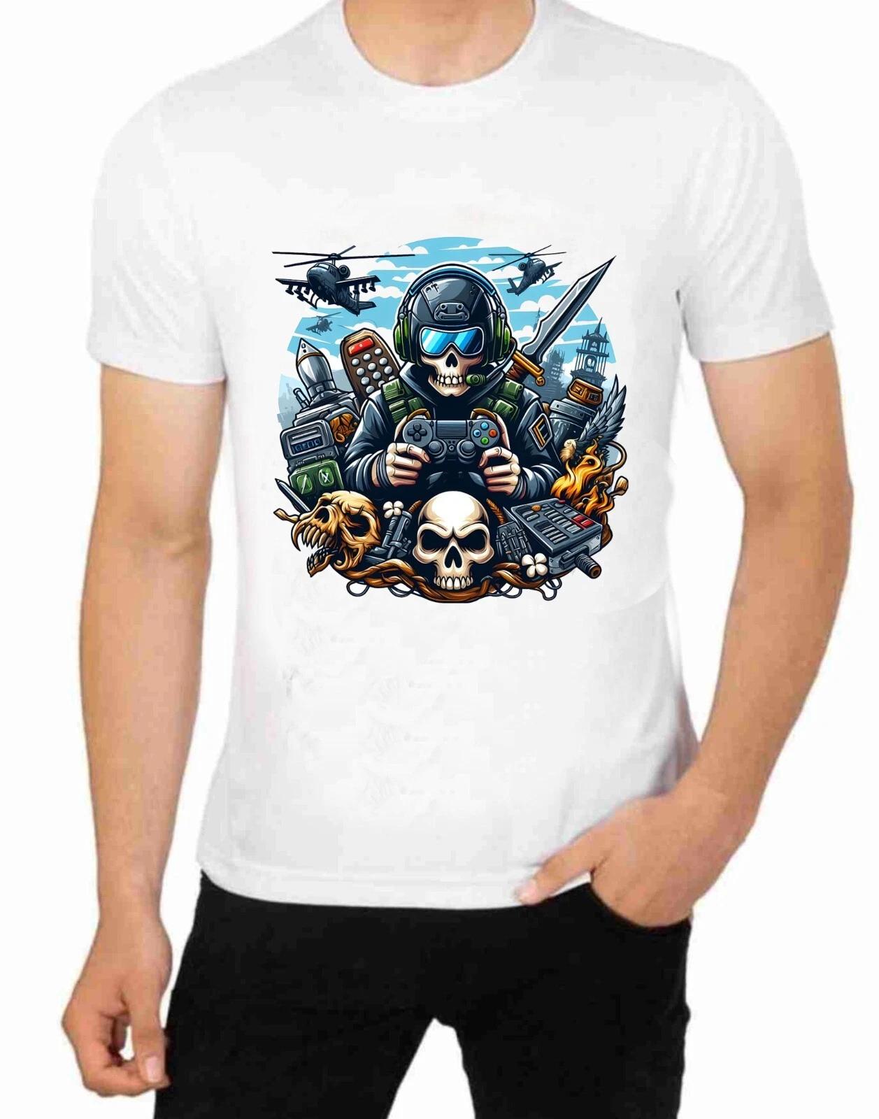 Gaming Gamer T-Shirt Skull Face Character Art Nerd Play Computer Games 2XL