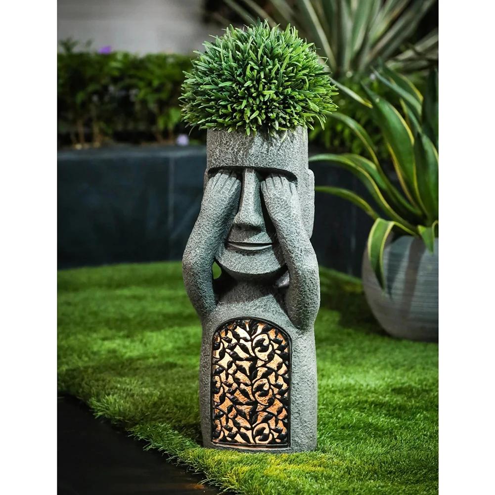 Vedi Senti Parla Male Statue dell'Isola di Pasqua da Giardino Scultura Creativa in Resina Decorazione da Esterno Vaso per la Casa Statua Decorazione Statuetta