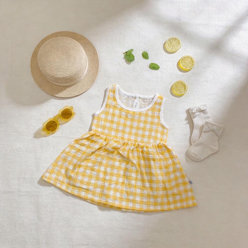 Girls Summer Sweet Plaid Dress With Lace Splice Short Sleeve Princess Skirt For Kids