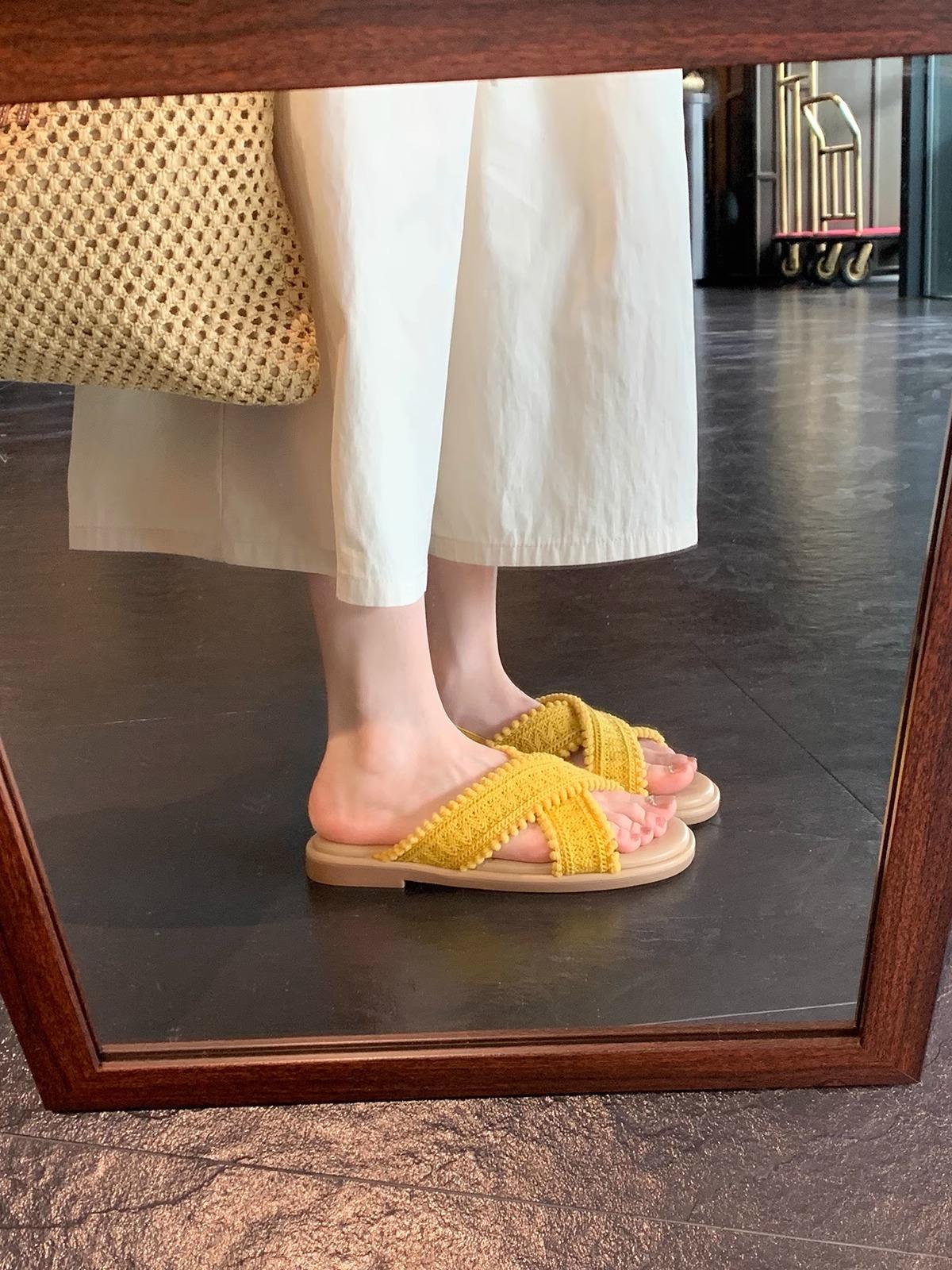 

Two versions~ Holiday style cross-woven open-toed cool slippers for women s summer sandals 40