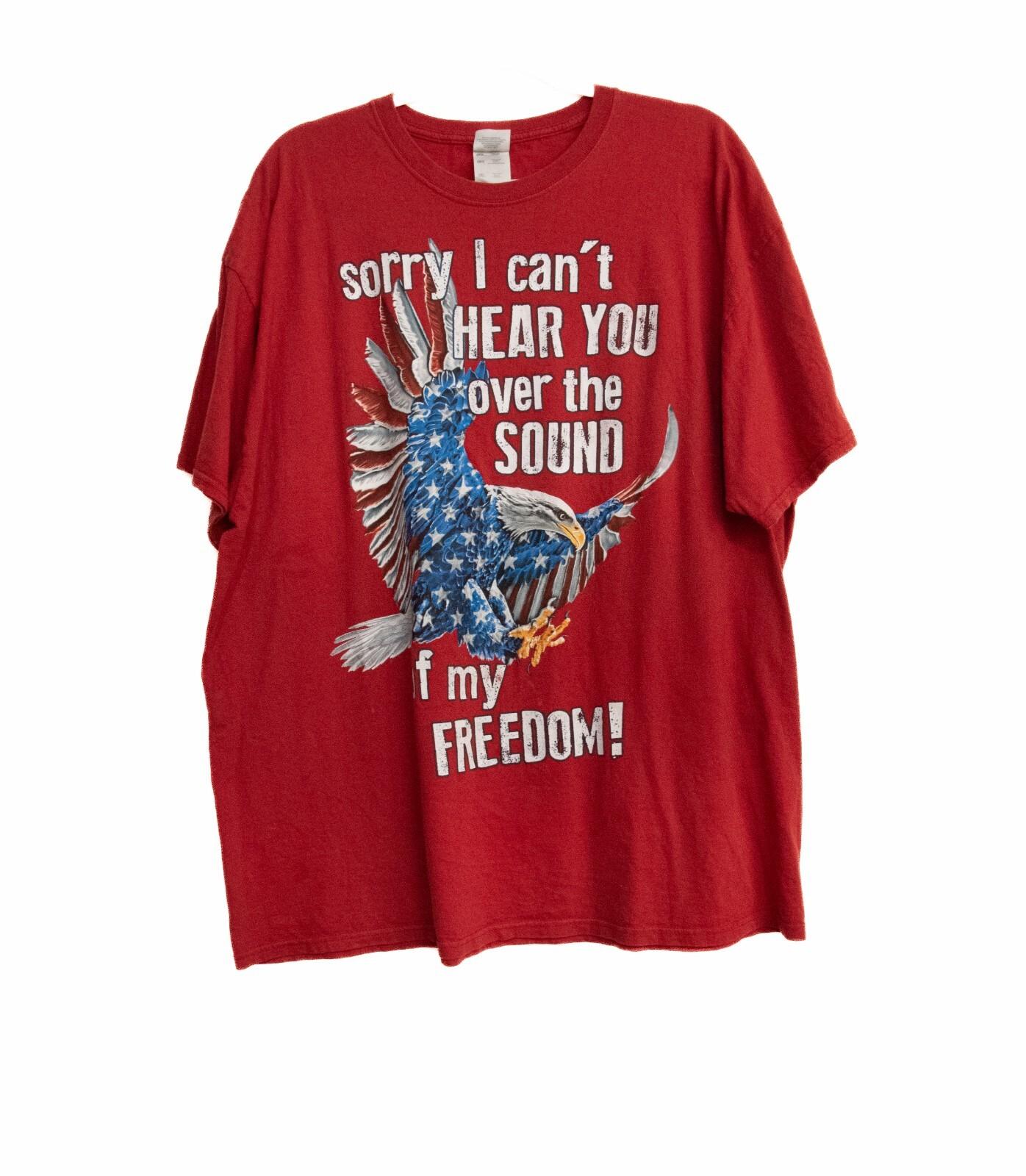 Mens Red Cotton T-Shirt Sorry I Cant Hear You Over The Sound Of My Freedom 2XL XL